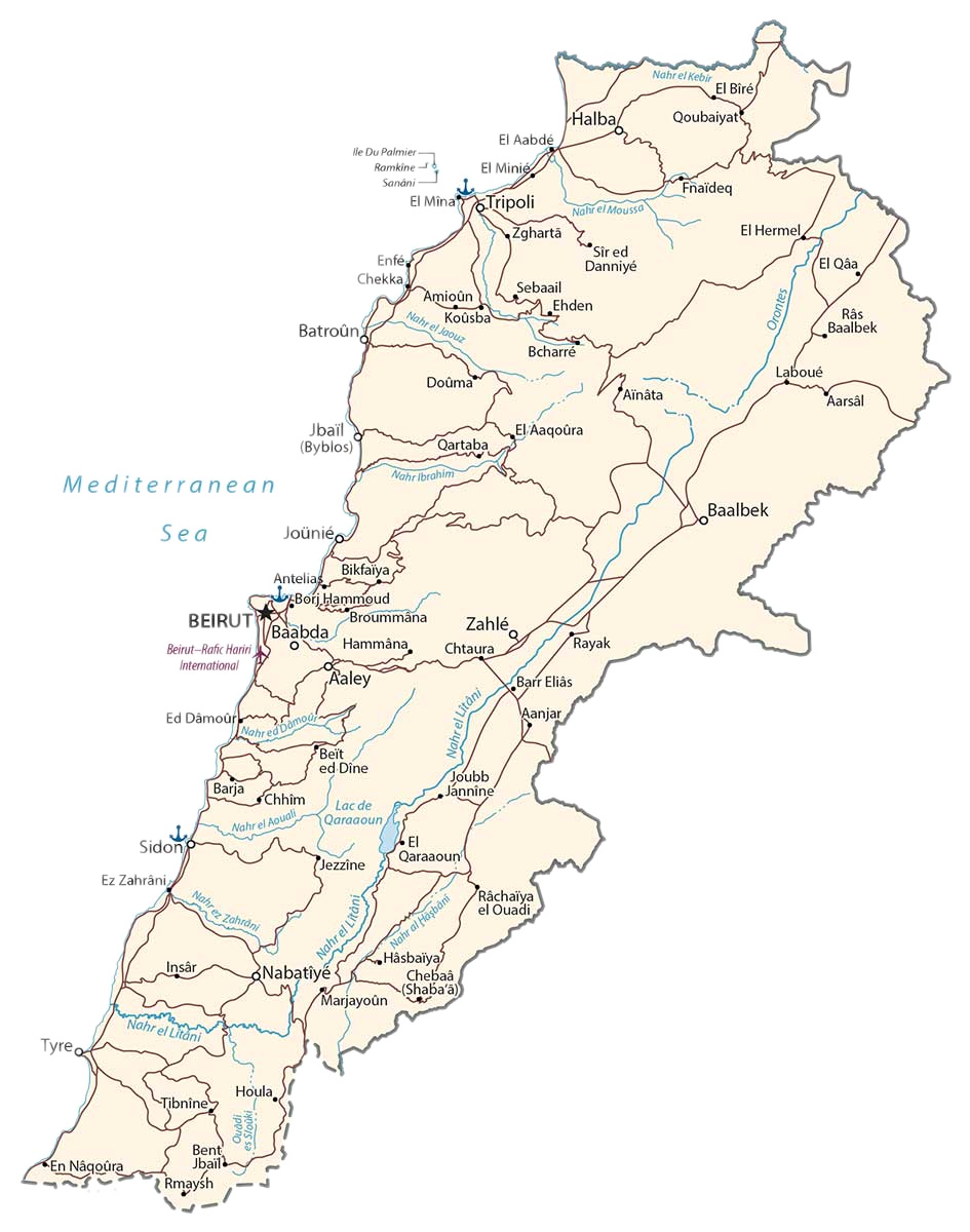 Cities map of Lebanon