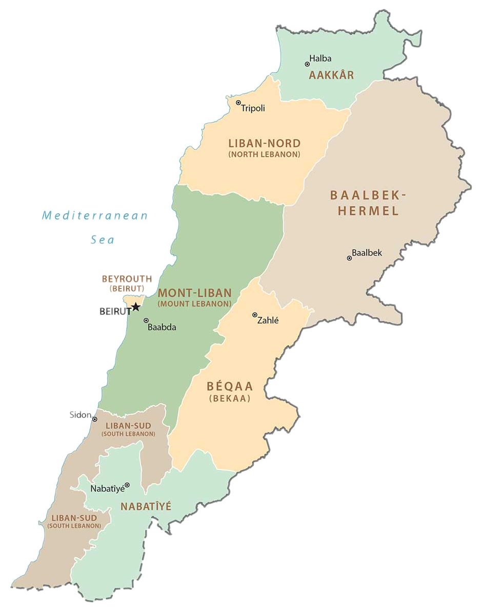 Governorates map of Lebanon